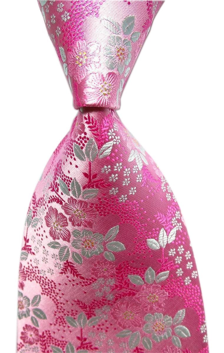 Ctskyte Men's Boys Pink White Tie Summer Floral Party Wedding Woven Silk Paisley Necktie - Image 3